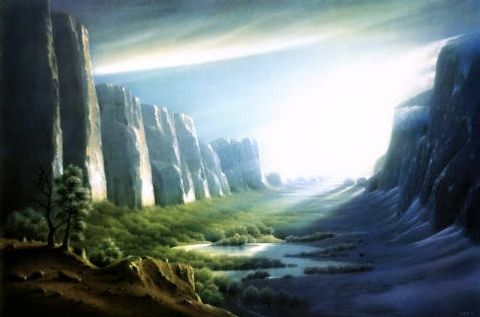 Dieses Bild stammt von Maler Hans Werner Sahm und zeigt auf besonders schöne Weise eine Welt zwischen Licht und Schatten, was sehr passend zur Geschichte 