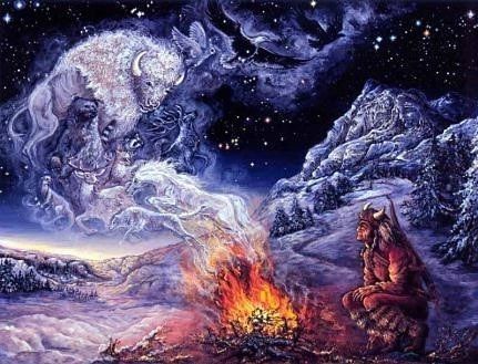 Dieses Bild stammt von Josephine Wall und zeigt einen Medizinmann in Verbindung mit seinen Totems und seinen Visionen. Das ist sehr passend zu meiner Geschichte Animalrider, die ich nun für Euch hier anfange hochzuladen. 